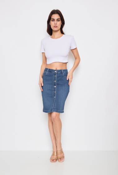 Wholesaler KY CREATION DENIM - High-waisted denim skirt with buttons