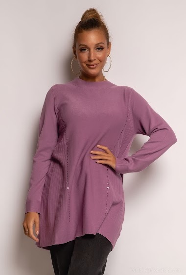Wholesaler Dix-onze - Long sweater with strass and buttons