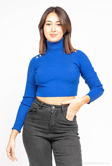 Wholesaler Dix-onze - Cropped turtleneck sweater with gold buttons