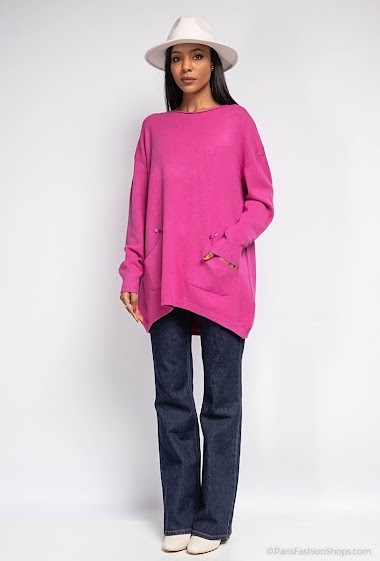 Wholesaler Dix-onze - Wide sweater with pockets and button