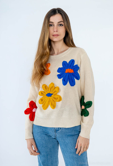 Großhändler Dix-onze - Pullover mit Blumen verziert