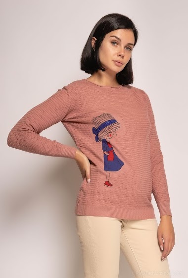 Wholesaler Dix-onze - Perforated sweater with printed girl