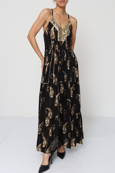 Wholesaler Dix-onze - Maxi dress decorated with gold thread