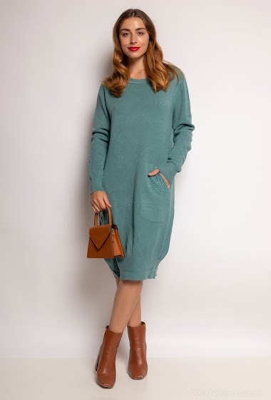 Wholesaler Dix-onze - Sweater dress with pockets and strass