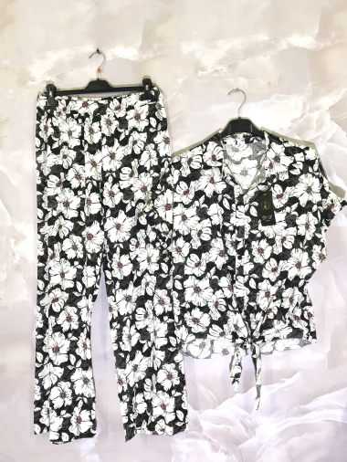 Wholesaler D&L Creation - Floral print short-sleeved shirt and pants set