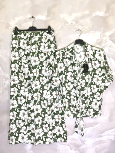 Wholesaler D&L Creation - Floral print short-sleeved shirt and pants set