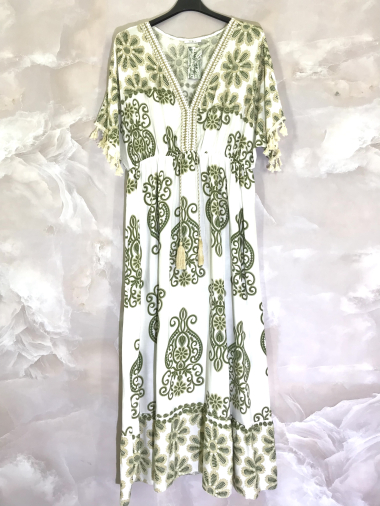 Wholesaler D&L Creation - Baroque printed maxi dress with embroidery and pompoms