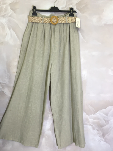 Wholesaler D&L Creation - Linen-effect cotton pants with belt