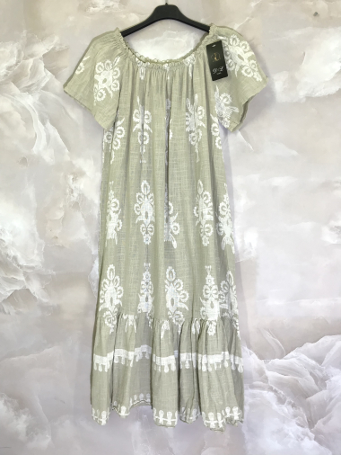 Wholesaler D&L Creation - Bardot collar dress with baroque print