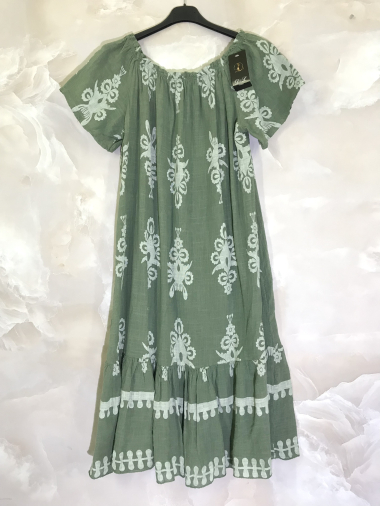 Wholesaler D&L Creation - Bardot collar dress with baroque print