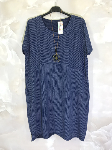 Wholesaler D&L Creation - Plus size pinstriped dress with necklace