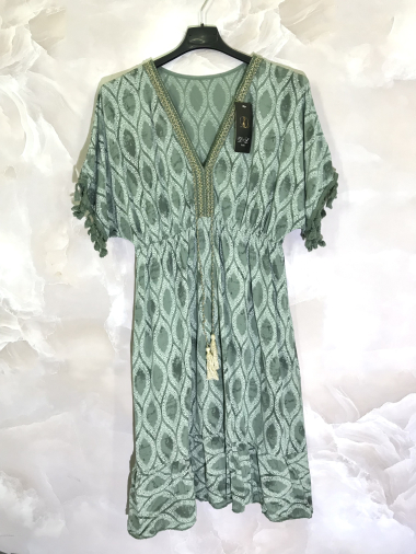 Großhändler D&L Creation - Kurzes bedrucktes Kleid mit Stickerei und Pompons