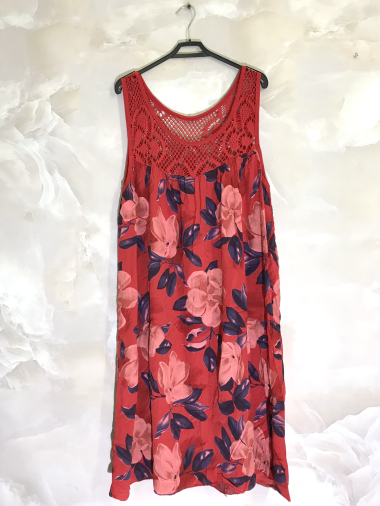 Wholesaler D&L Creation - Sleeveless printed dress with lace