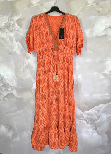 Großhändler D&L Creation - Langes Kleid mit Stickerei und Pompons