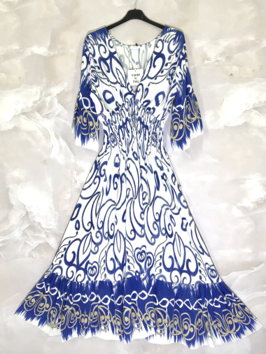 Großhändler D&L Creation - Langes bedrucktes Kleid mit V-Ausschnitt und ausgestelltem Schnitt