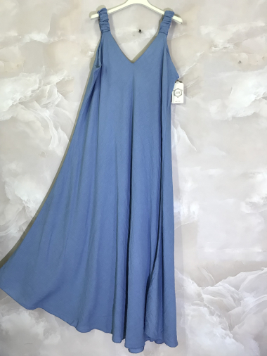 Wholesaler D&L Creation - Long plain sleeveless dress with pleats on the straps