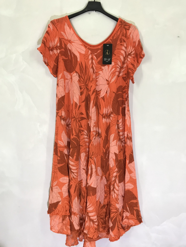 Wholesaler D&L Creation - Short-sleeved printed flared cut dress