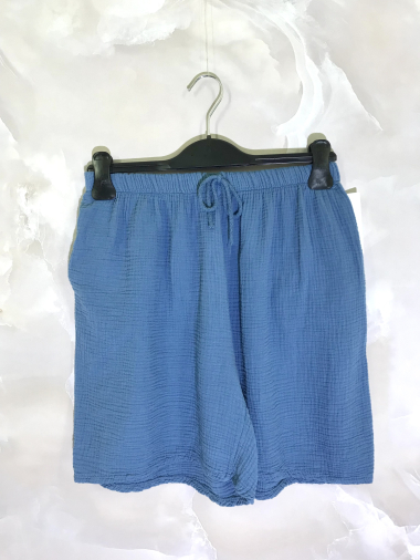 Wholesaler D&L Creation - Plain cotton double gas shorts with pockets