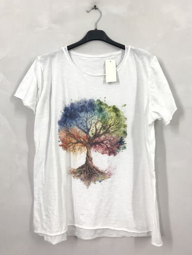 Grossiste D&L Creation - T-shirt fond blanc avec imprimé et strass