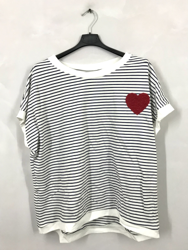 Grossiste D&L Creation - T-shirt marinière avec coeur
