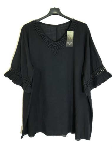 Wholesaler D&L Creation - Top with lace on V-neck and sleeves