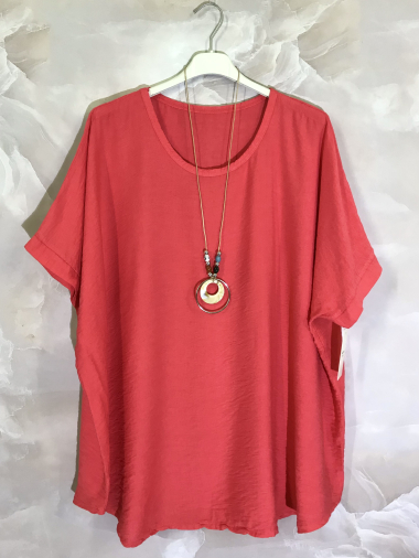 Wholesaler D&L Creation - Extra large plain top with round neck and necklace