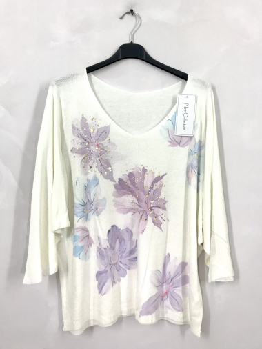 Grossiste D&L Creation - Top tricot col V imprimé fleurs