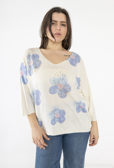 Wholesaler D&L Creation - Flower print V-neck knit top