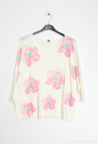 Wholesaler D&L Creation - Flower print V-neck knit top