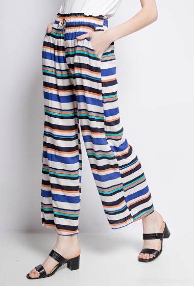 Wholesaler E.DIVA - 17212-Striped wide leg pants
