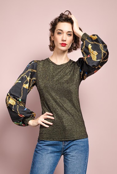 Wholesaler E.DIVA - E215-Bi-material blouse