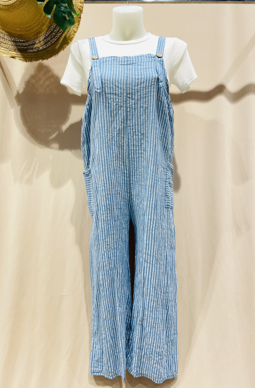 Wholesaler E.DIVA - Striped linen style overalls, with pocket and adjustable