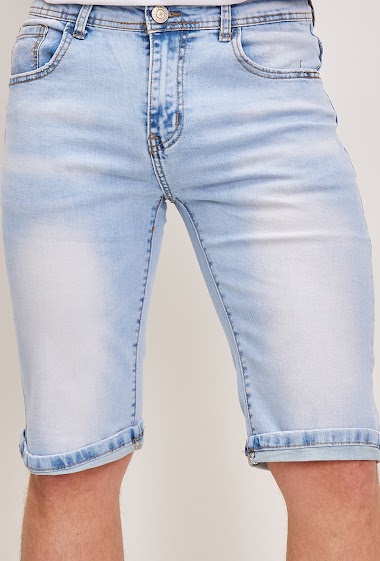 Grossiste Omnimen - Short en jeans bleu délavé javel