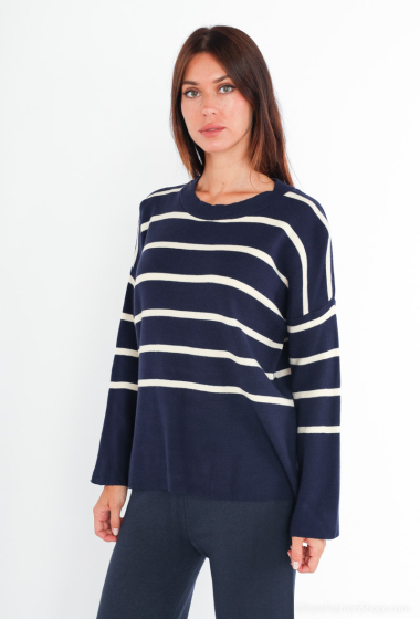 Grossiste ELEVEN STUDIO - Pull col rond ample à rayures