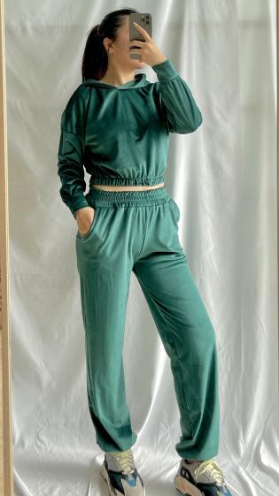 Grossiste ELEVEN STUDIO - Sweat-shirt à capuche court en velours & Pantalon de survêtement