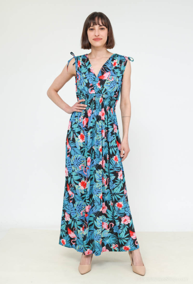 Wholesaler Elissa - Long flamingo print dress in swimsuit material