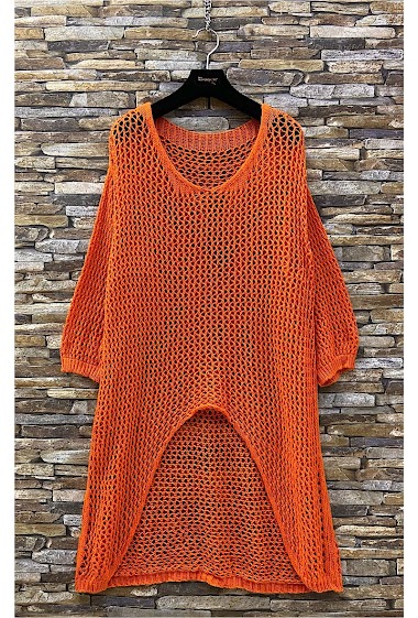 Großhändler Elle Style - ALEA long thin cotton  crochet effect sweater