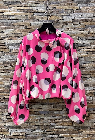 ANIELLA blouse, printed with romantic fluid sleeves, chic and trendy with viscose lining.