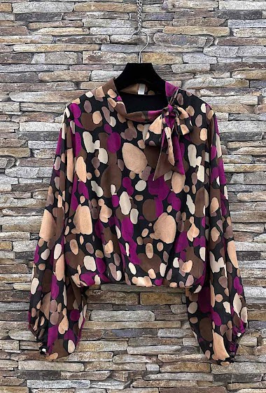 Großhändler Elle Style - ANIELLA blouse, printed with romantic fluid sleeves, chic and trendy with viscose lining.