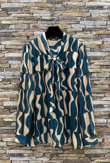 Wholesaler Elle Style - AUDE blouse, printed, lavallière collar with viscose lining, chic and trendy