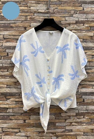 Wholesaler Elle Style - EILISH romantic linen effect blouse with buttons, fluid and bohemian.