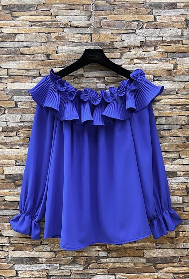KEYLIE blouse, romantic, pleated and gathered bardot collar, chic, fluid and trendy