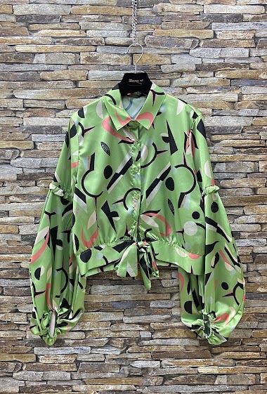 Wholesaler Elle Style - LEANA satin blouse, printed with romantic, chic and trendy sleeves.