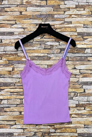 Großhändler Elle Style - Ribbed jersey lace camisole with adjustable straps