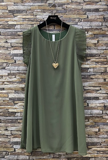 Großhändler Elle Style - FLEURIE-Kleid mit plissierten Rüschenärmeln, Viskosefutter und ausgefallenem Kragen.