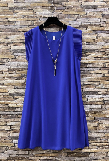 Wholesaler Elle Style - FLAUR pleated steering sleeve dress, viscose lining and fancy necklace.