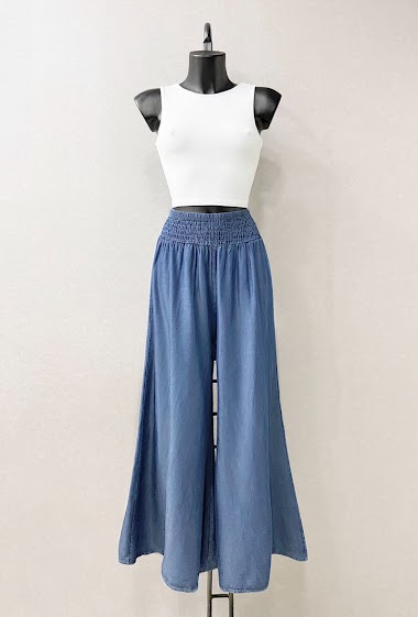 MAELLE pants in lyocell, very wide and fluid denim effect