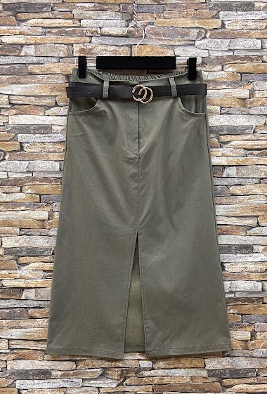Großhändler Elle Style - MOLLY skirt with front slit, very stretchy, belt, front pockets and elastic at the waist