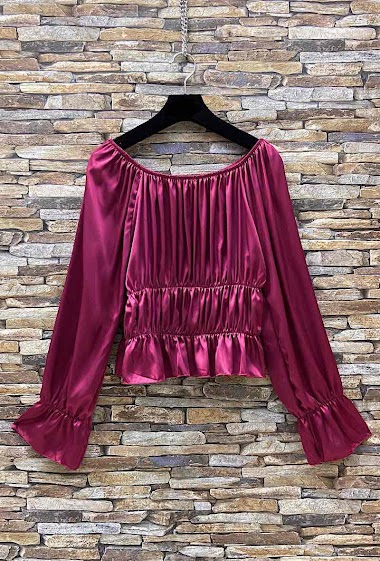 Wholesaler Elle Style - MEILIE blouse, flowing and romantic, satiny, long sleeves.
