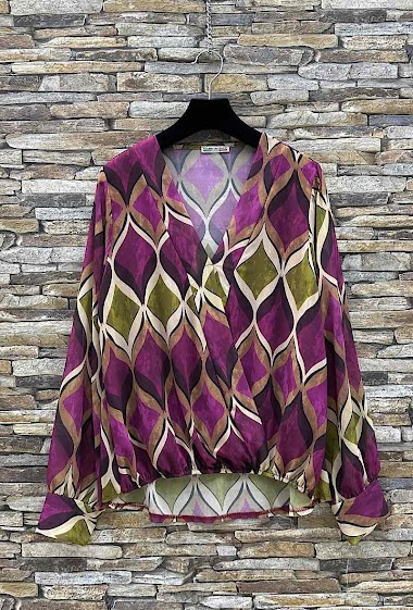 Wholesaler Elle Style - MILINE blouse, printed with romantic fluid sleeves, chic and trendy with viscose lining.